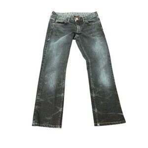 Armani Exchange Paint Splatter Dark Wash Low Rise 90s Straight Leg 2 Short Jean